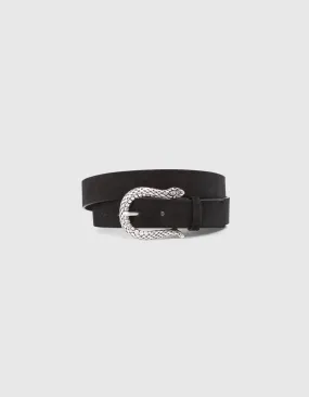 Ceinture noire cuir velours boucle gravée python Femme