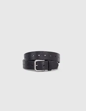 Ceinture noire en cuir de vachette perforée Homme