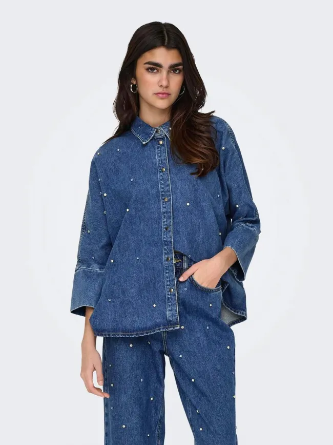 Chemise grace ls rhinestone denim bleu femme - Only | wimod