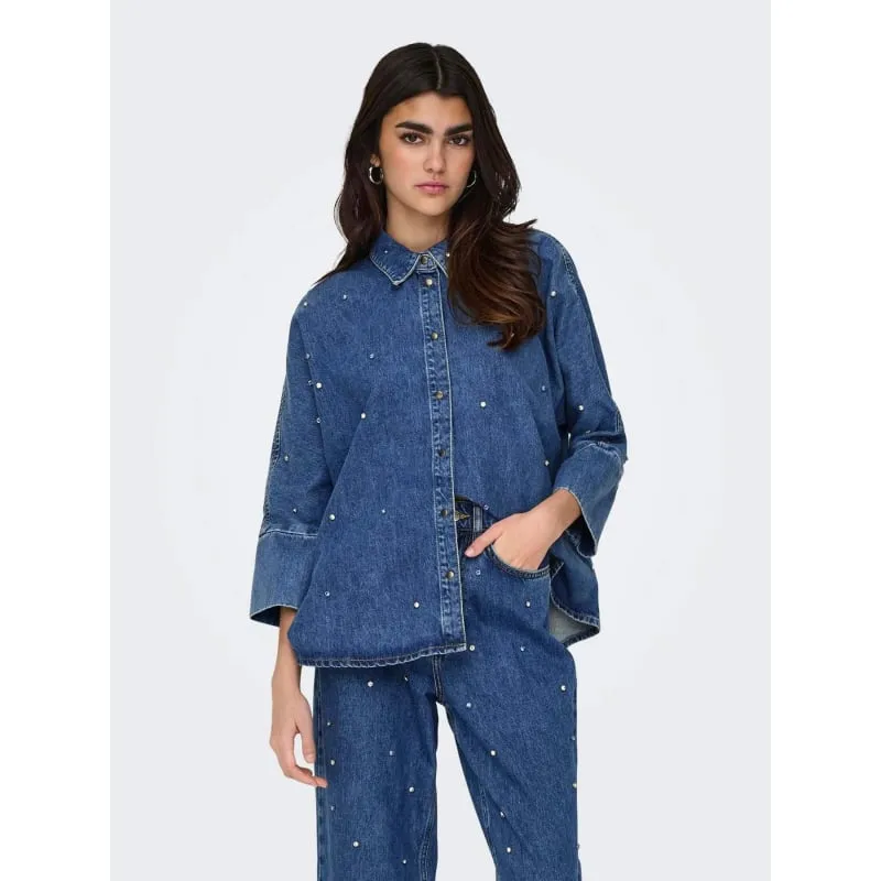 Chemise grace ls rhinestone denim bleu femme - Only | wimod