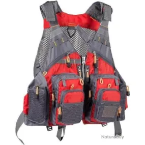 Gilet de Pêche à Sangle Réglable 18 Poches Taille Unique Ultra Léger Portable Pêche Chasse Rouge