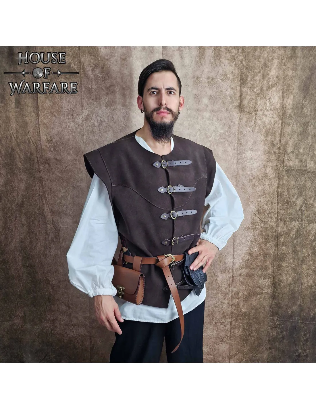 Gilet médiéval en cuir marron pour homme ⚔️ Boutique Épées