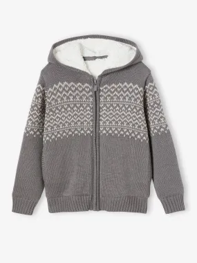 Gilet zippé à capuche garçon doublé sherpa gris chiné - Vertbaudet