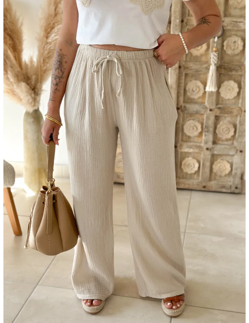 Pantalon gaze de coton beige - Kaya