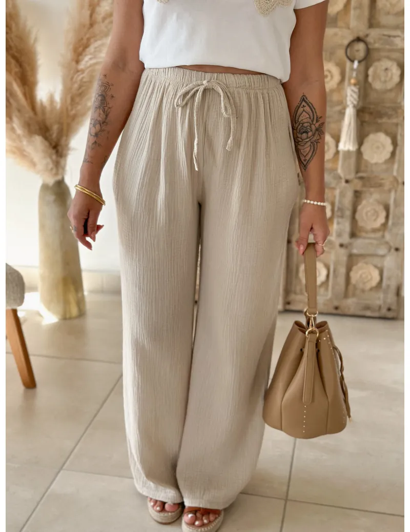 Pantalon gaze de coton beige - Kaya