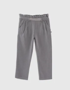 Pantalon gris chiné avec ceinture froncée fille